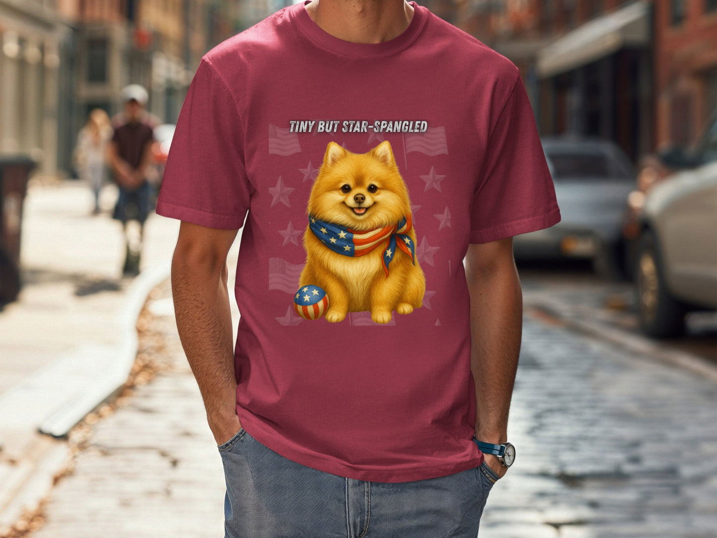 Pomeranian Patriotic Unisex T-Shirt - 4th of July Funny Dog Shirt -USA Flag - American Pride Pet Tee