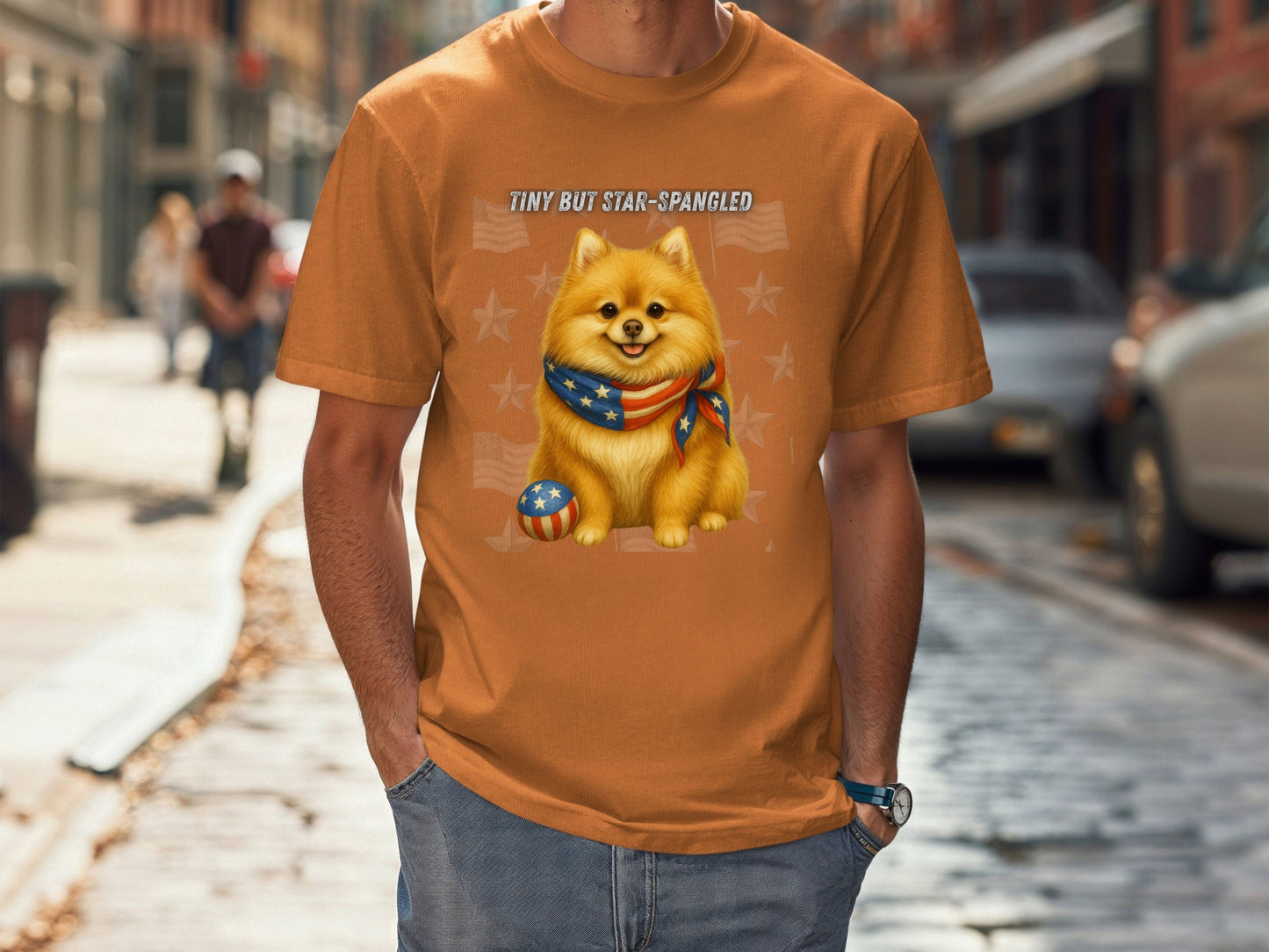 Pomeranian Patriotic Unisex T-Shirt - 4th of July Funny Dog Shirt -USA Flag - American Pride Pet Tee