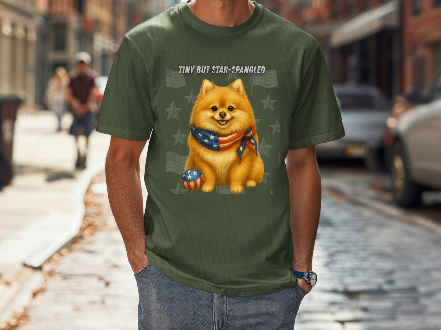 Pomeranian Patriotic Unisex T-Shirt - 4th of July Funny Dog Shirt -USA Flag - American Pride Pet Tee