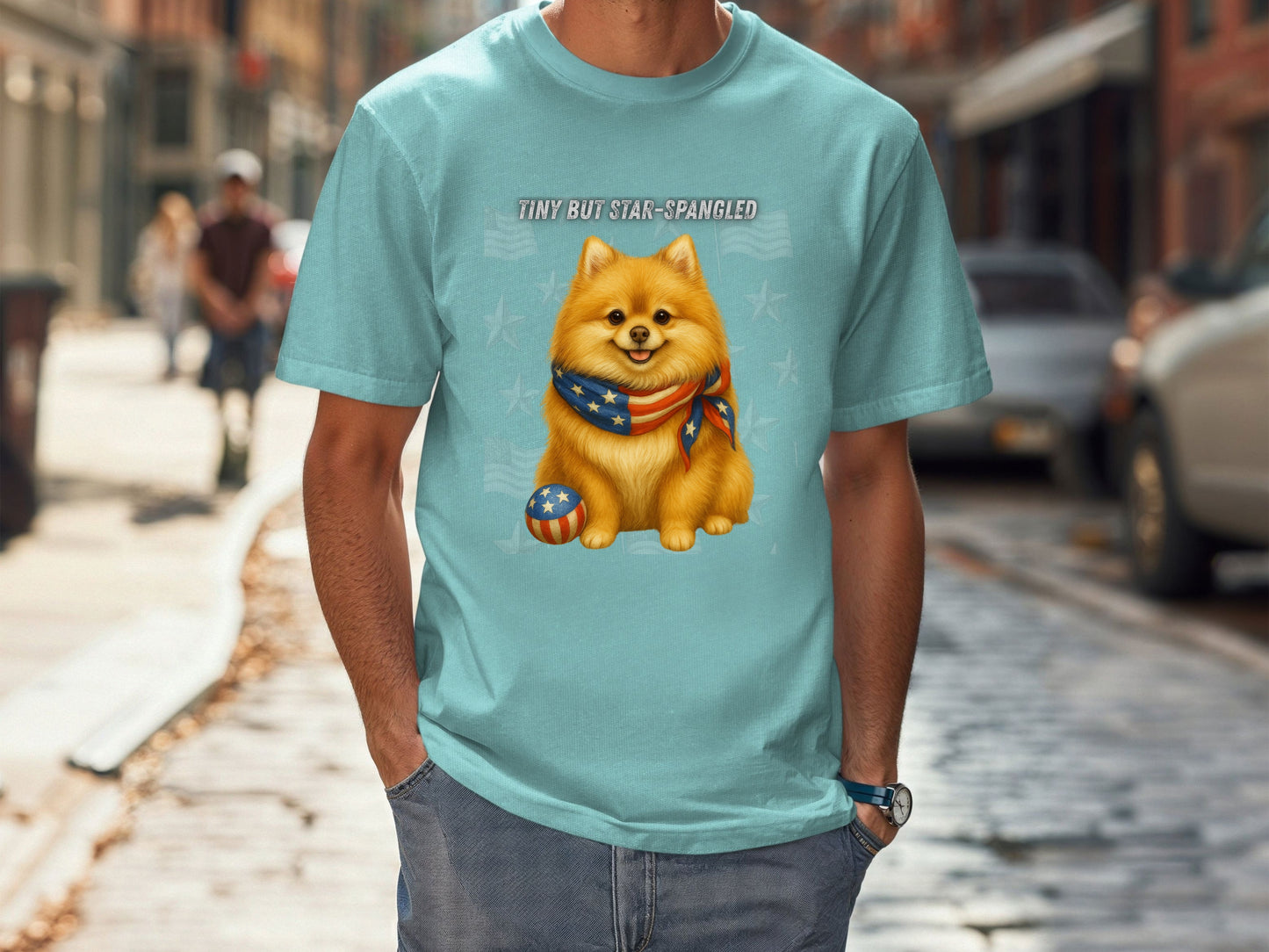Pomeranian Patriotic Unisex T-Shirt - 4th of July Funny Dog Shirt -USA Flag - American Pride Pet Tee