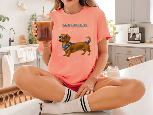 Dachshund Patriotic Unisex T-Shirt - 4th of July Funny Dog Shirt -USA Flag - American Pride Pet Tee