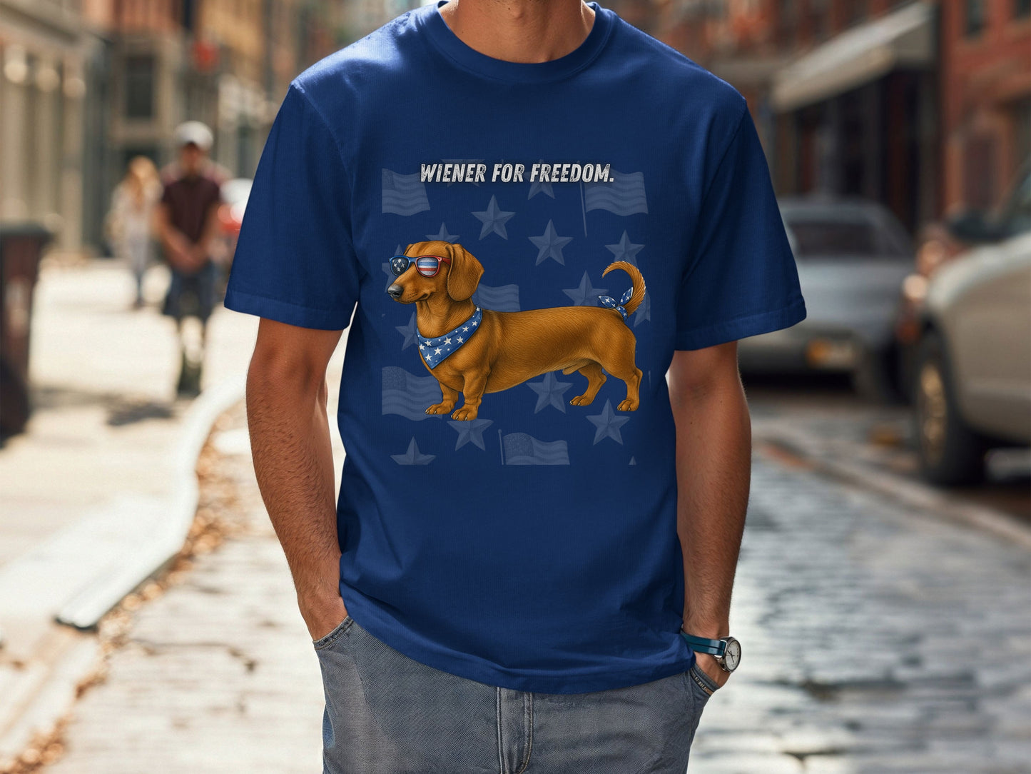 Dachshund Patriotic Unisex T-Shirt - 4th of July Funny Dog Shirt -USA Flag - American Pride Pet Tee