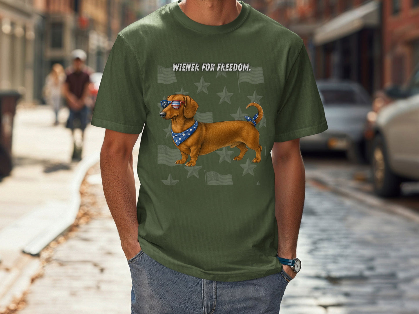 Dachshund Patriotic Unisex T-Shirt - 4th of July Funny Dog Shirt -USA Flag - American Pride Pet Tee