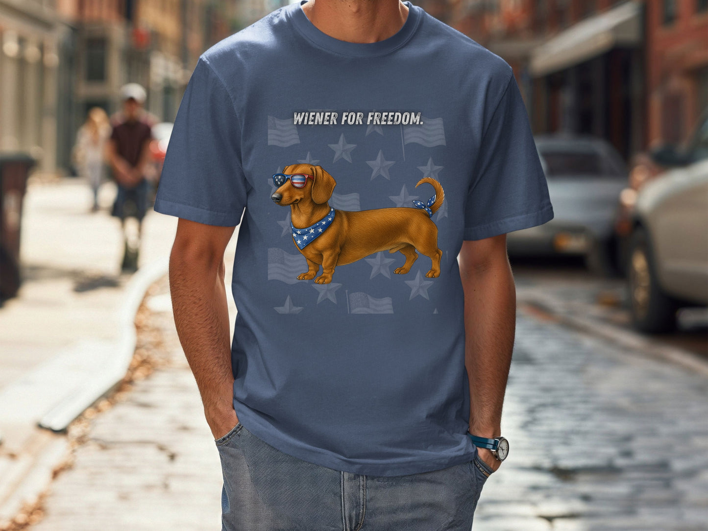 Dachshund Patriotic Unisex T-Shirt - 4th of July Funny Dog Shirt -USA Flag - American Pride Pet Tee