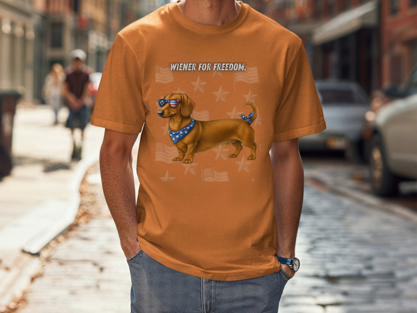 Dachshund Patriotic Unisex T-Shirt - 4th of July Funny Dog Shirt -USA Flag - American Pride Pet Tee