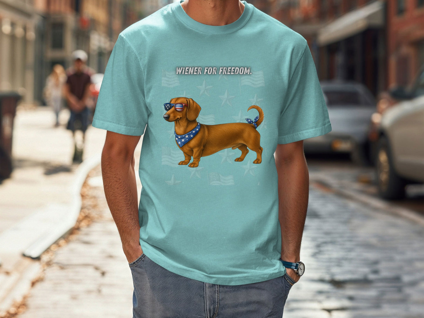 Dachshund Patriotic Unisex T-Shirt - 4th of July Funny Dog Shirt -USA Flag - American Pride Pet Tee