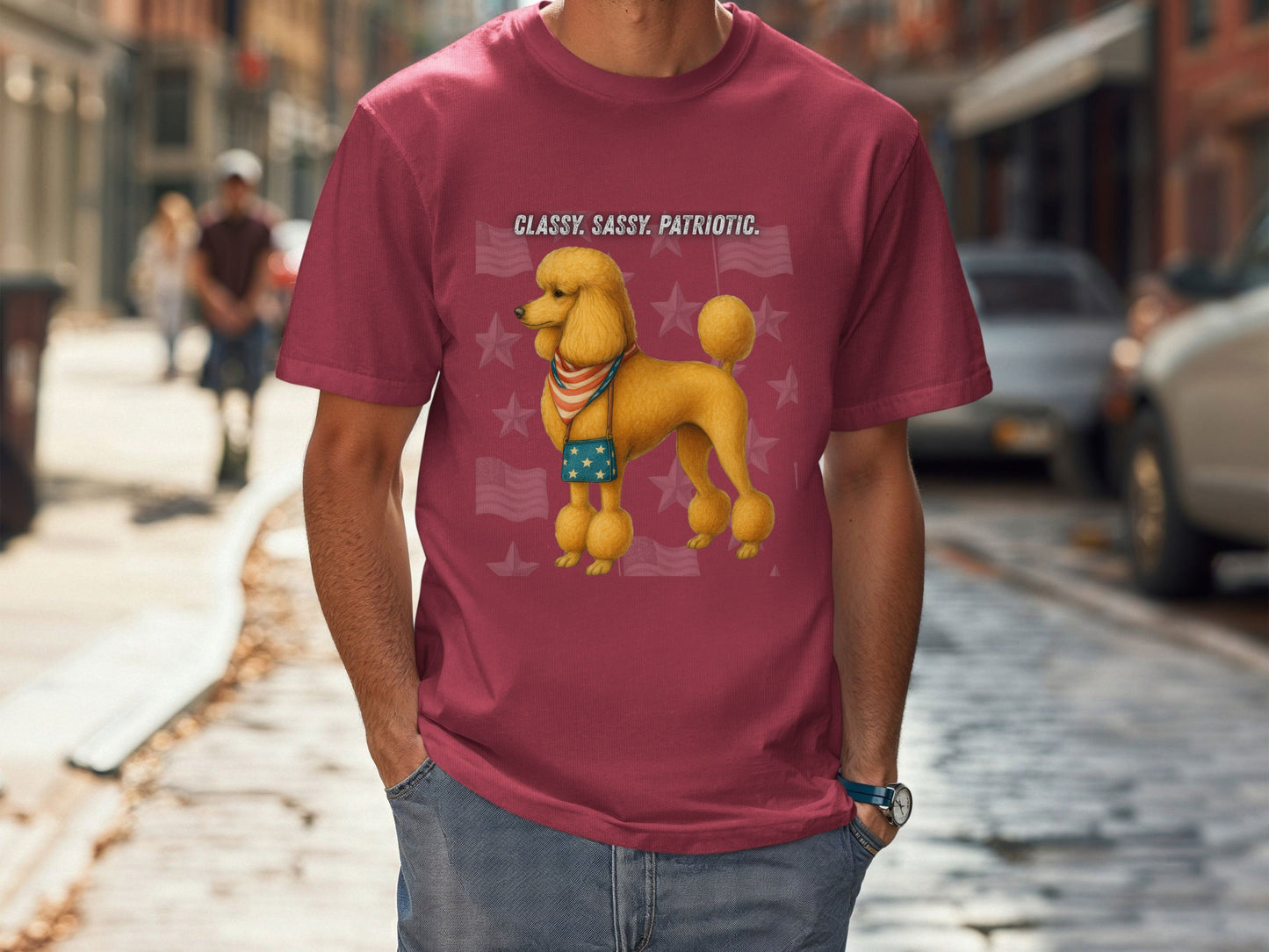 Poodle Patriotic Unisex T-Shirt - 4th of July Funny Dog Shirt -USA Flag - American Pride Pet Tee