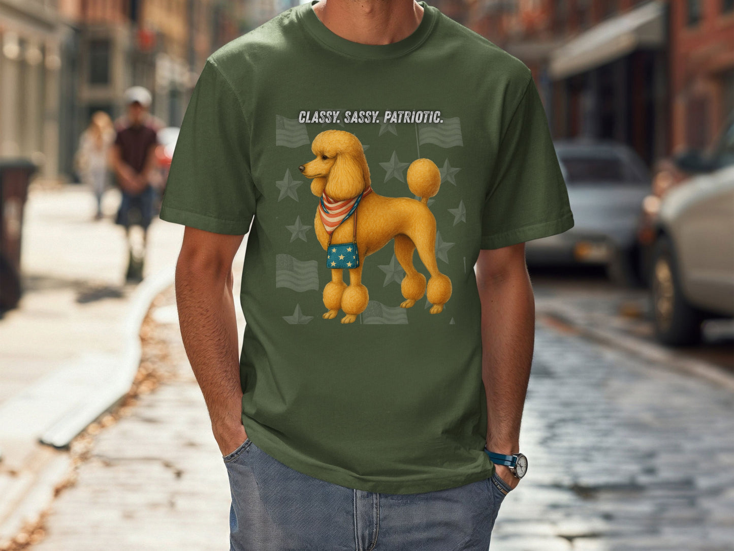 Poodle Patriotic Unisex T-Shirt - 4th of July Funny Dog Shirt -USA Flag - American Pride Pet Tee
