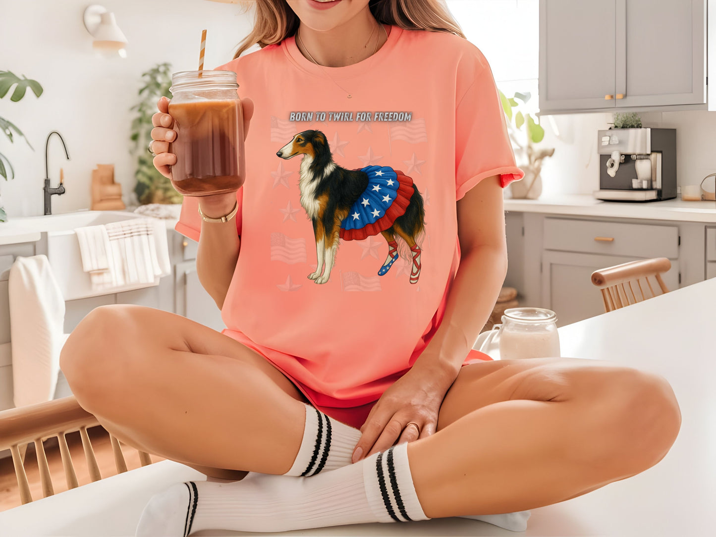 Russian Borzoi Patriotic Unisex T-Shirt - 4th of July Funny Dog Shirt -USA Flag - American Pride Pet Tee