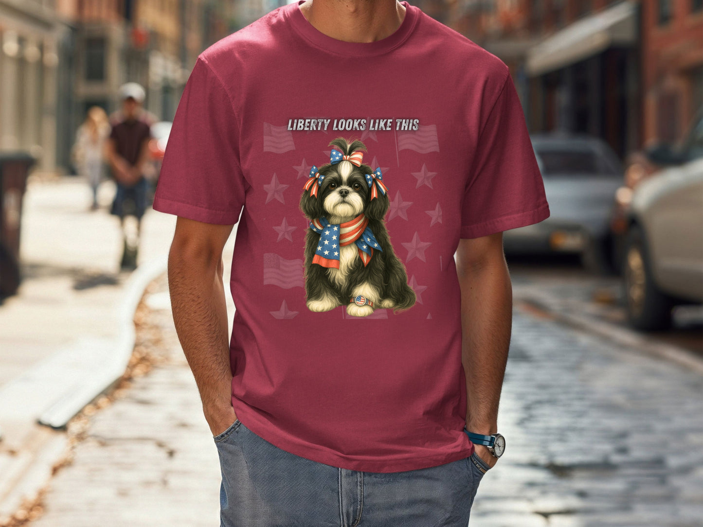 Shih Tzu Patriotic Unisex T-Shirt - 4th of July Funny Dog Shirt -USA Flag - American Pride Pet Tee Great Gift