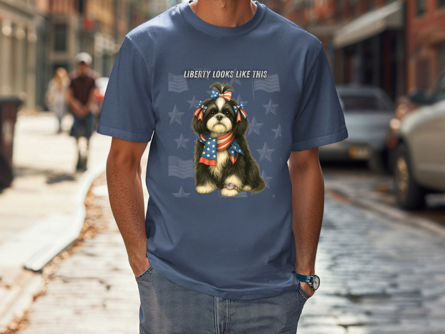 Shih Tzu Patriotic Unisex T-Shirt - 4th of July Funny Dog Shirt -USA Flag - American Pride Pet Tee Great Gift