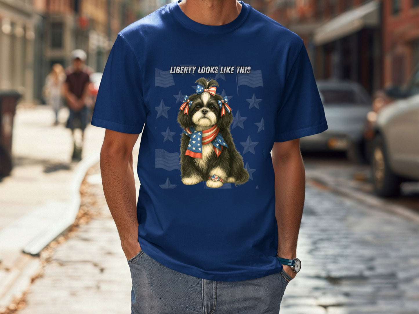 Shih Tzu Patriotic Unisex T-Shirt - 4th of July Funny Dog Shirt -USA Flag - American Pride Pet Tee Great Gift