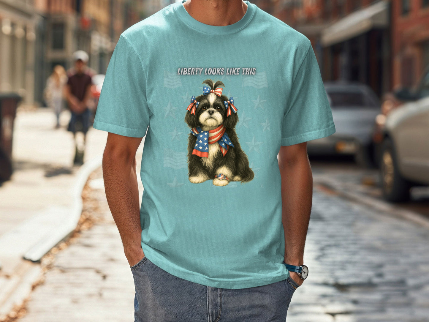 Shih Tzu Patriotic Unisex T-Shirt - 4th of July Funny Dog Shirt -USA Flag - American Pride Pet Tee Great Gift