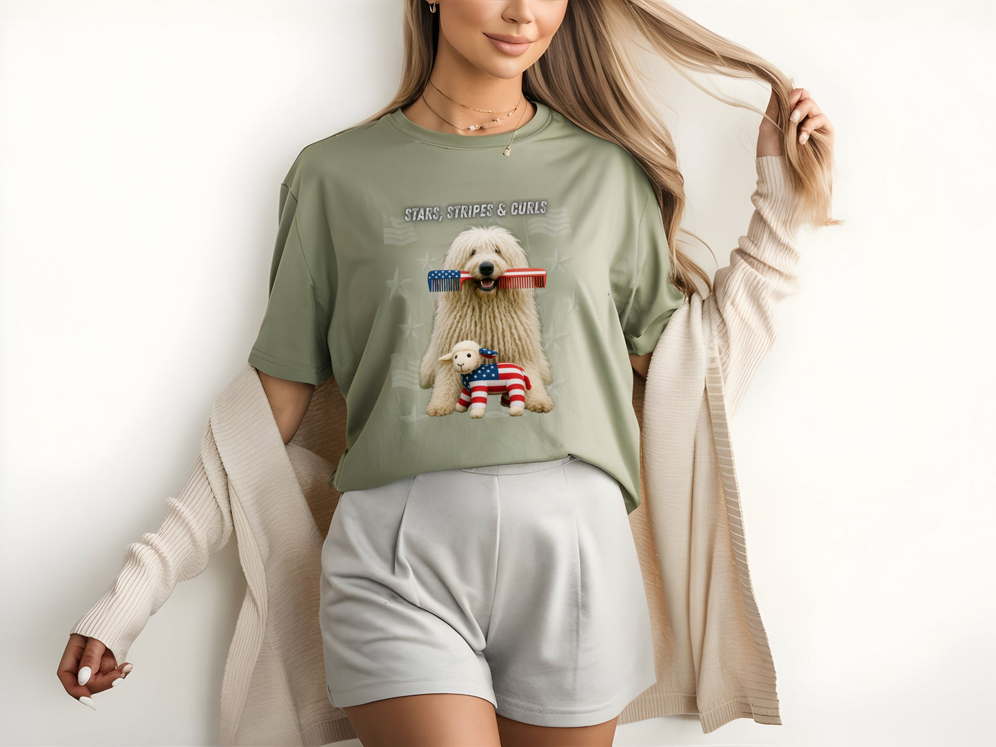 Komondor Patriotic Unisex T-Shirt - 4th of July Funny Dog Shirt -USA Flag - American Pride Pet Tee Great Gift