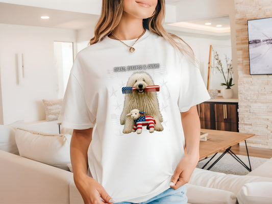 Komondor Patriotic Unisex T-Shirt - 4th of July Funny Dog Shirt -USA Flag - American Pride Pet Tee Great Gift