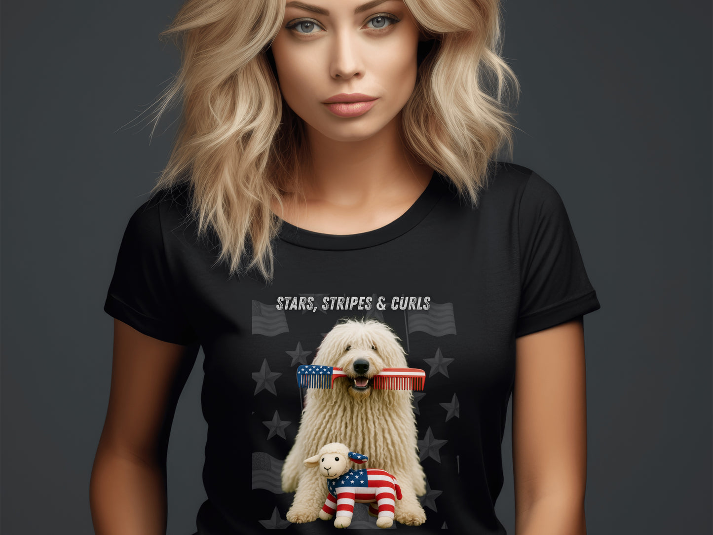 Komondor Patriotic Unisex T-Shirt - 4th of July Funny Dog Shirt -USA Flag - American Pride Pet Tee Great Gift