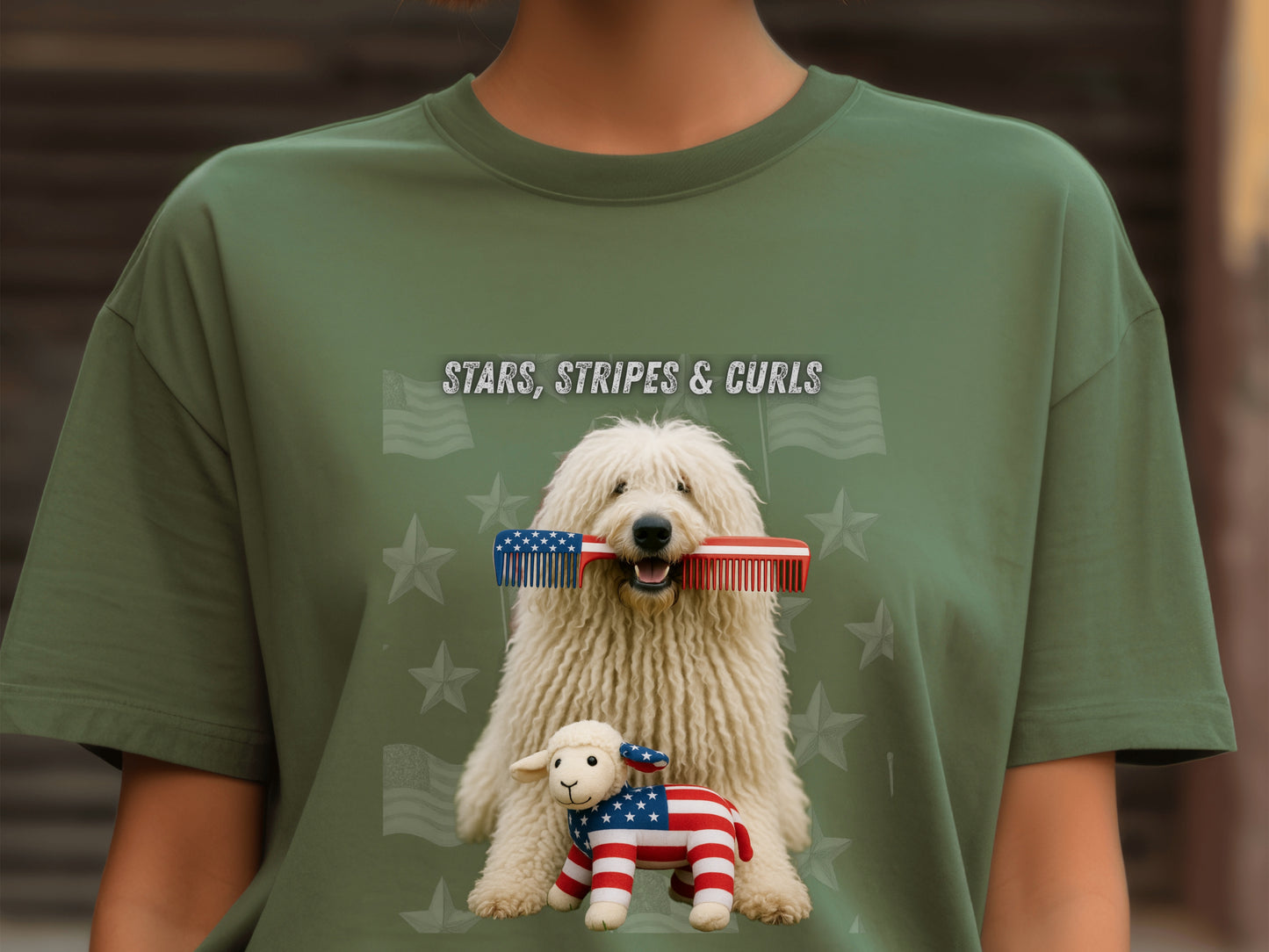 Komondor Patriotic Unisex T-Shirt - 4th of July Funny Dog Shirt -USA Flag - American Pride Pet Tee Great Gift
