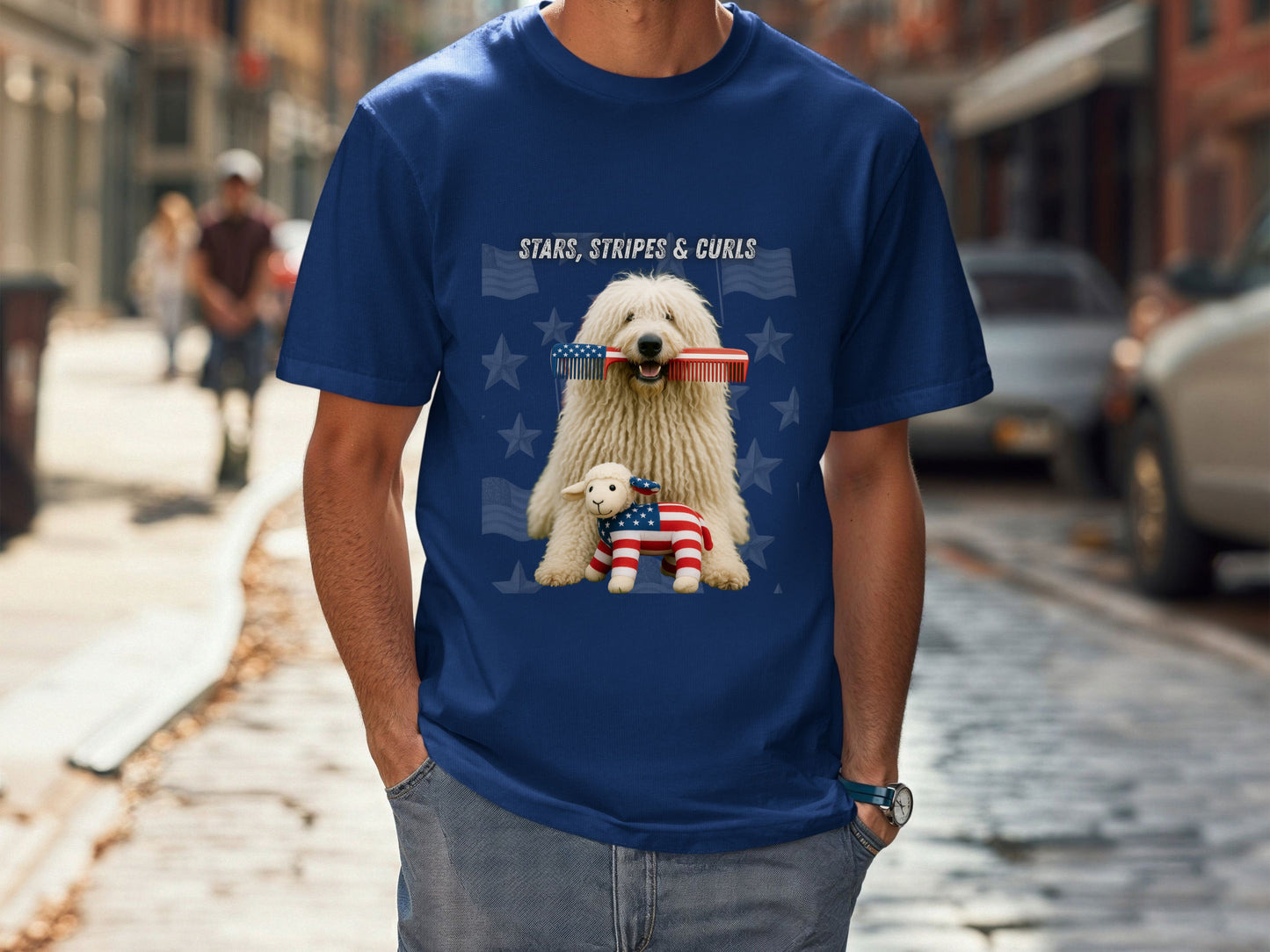 Komondor Patriotic Unisex T-Shirt - 4th of July Funny Dog Shirt -USA Flag - American Pride Pet Tee Great Gift