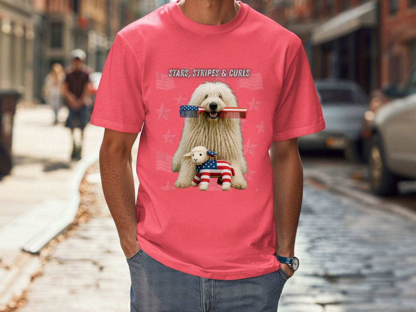 Komondor Patriotic Unisex T-Shirt - 4th of July Funny Dog Shirt -USA Flag - American Pride Pet Tee Great Gift