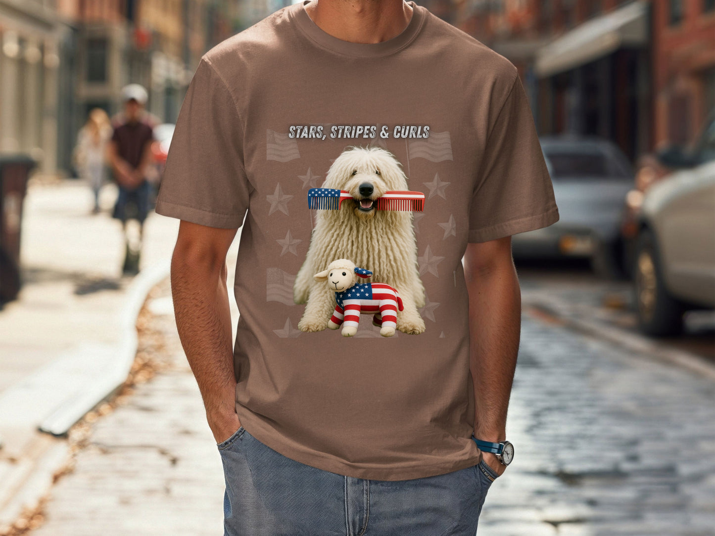 Komondor Patriotic Unisex T-Shirt - 4th of July Funny Dog Shirt -USA Flag - American Pride Pet Tee Great Gift