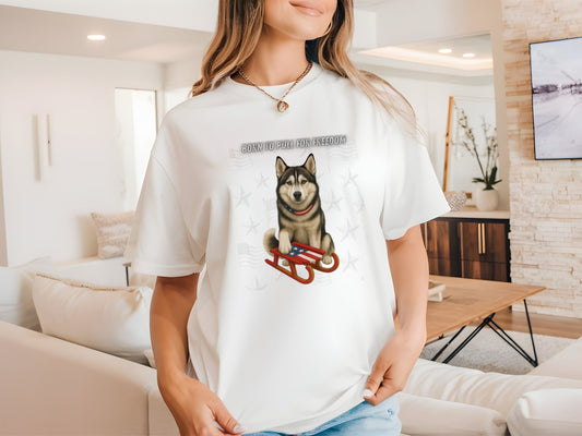 Husky Patriotic Unisex T-Shirt - 4th of July Funny Dog Shirt -USA Flag - American Pride Pet Tee Great Gift