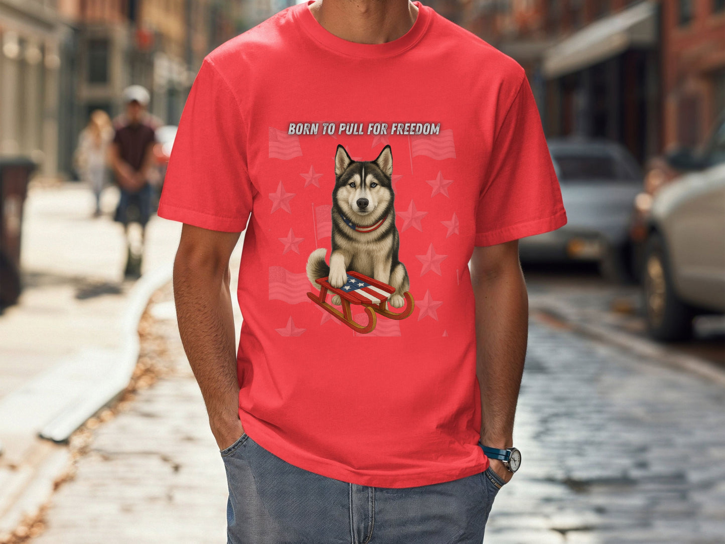 Husky Patriotic Unisex T-Shirt - 4th of July Funny Dog Shirt -USA Flag - American Pride Pet Tee Great Gift