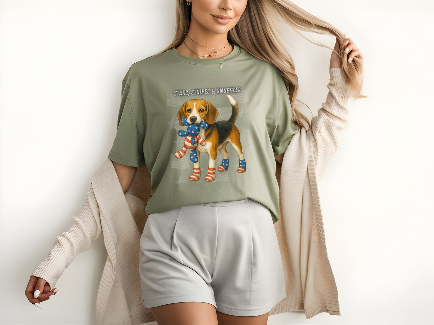 Beagle Patriotic Unisex T-Shirt - 4th of July Funny Dog Shirt -USA Flag - American Pride Pet Tee Great Gift