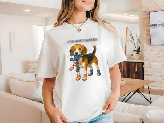 Beagle Patriotic Unisex T-Shirt - 4th of July Funny Dog Shirt -USA Flag - American Pride Pet Tee Great Gift