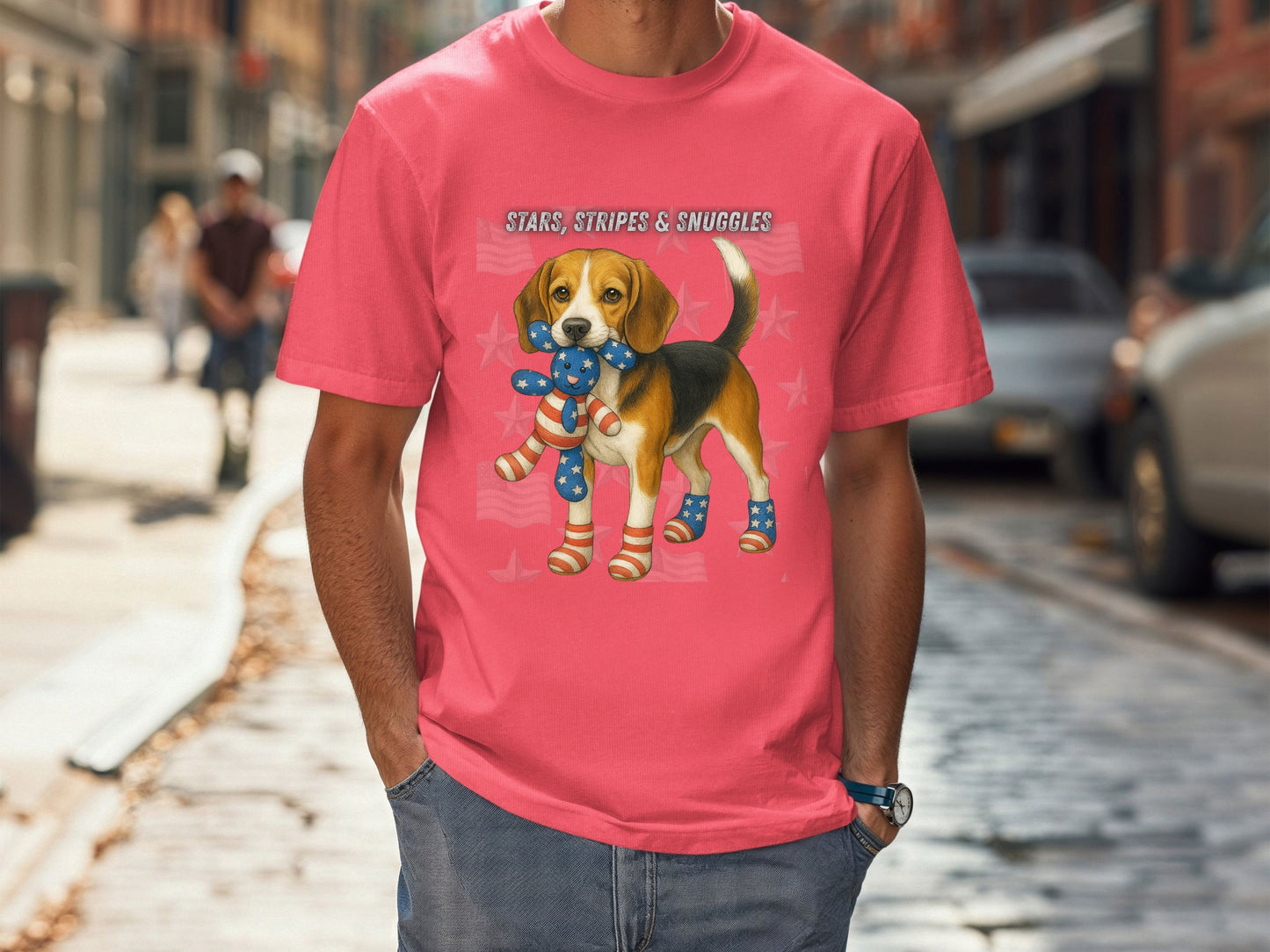 Beagle Patriotic Unisex T-Shirt - 4th of July Funny Dog Shirt -USA Flag - American Pride Pet Tee Great Gift
