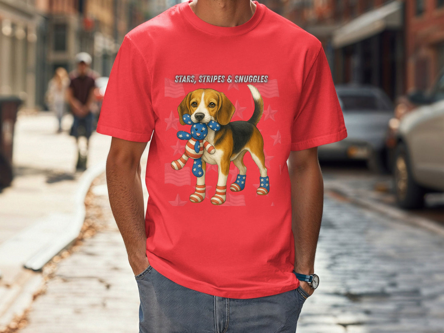 Beagle Patriotic Unisex T-Shirt - 4th of July Funny Dog Shirt -USA Flag - American Pride Pet Tee Great Gift