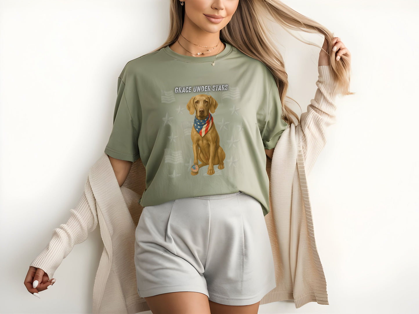 Weimaraner Patriotic Unisex T-Shirt - 4th of July Funny Dog Shirt -USA Flag - American Pride Pet Tee Great Gift
