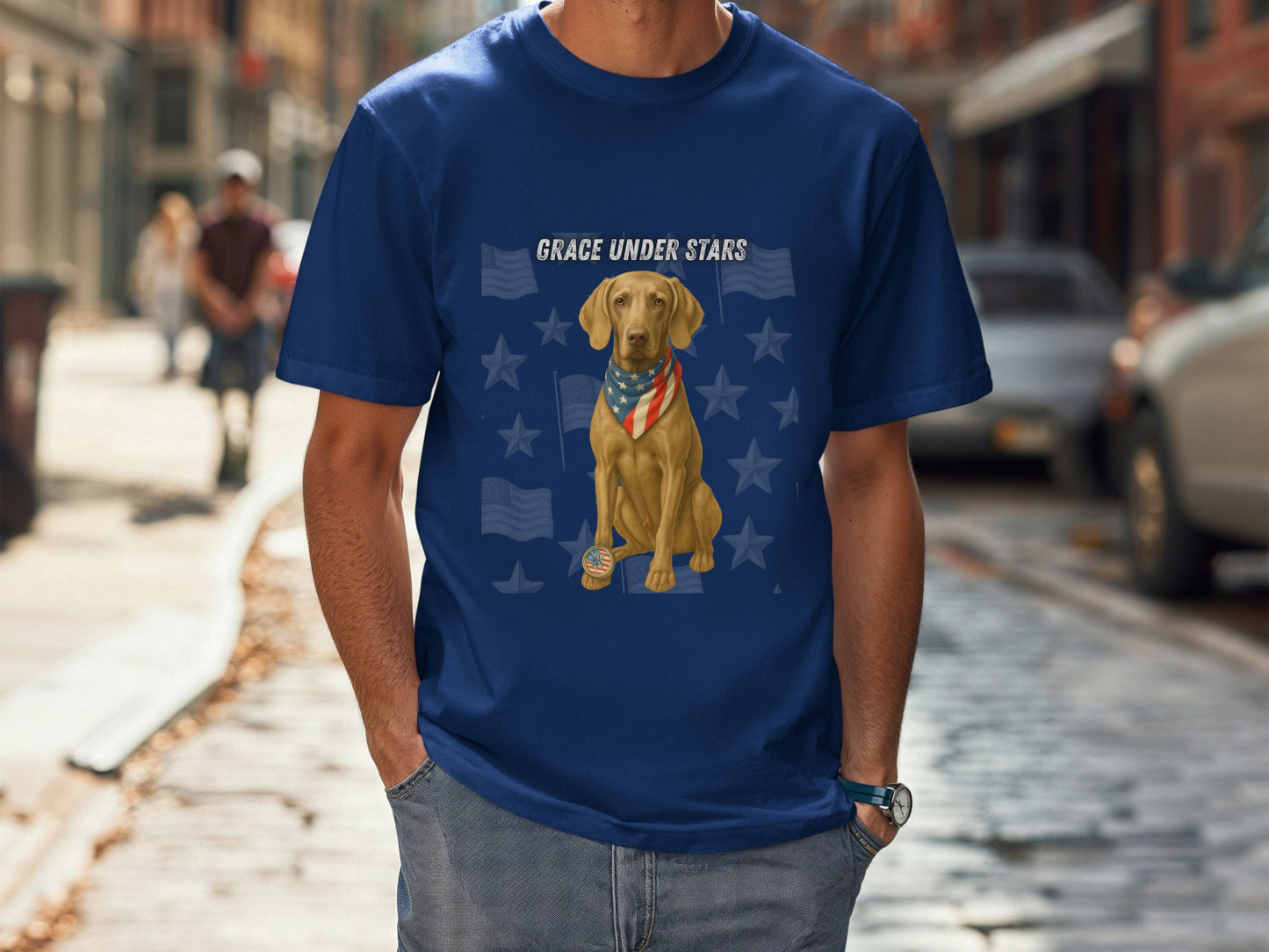 Weimaraner Patriotic Unisex T-Shirt - 4th of July Funny Dog Shirt -USA Flag - American Pride Pet Tee Great Gift