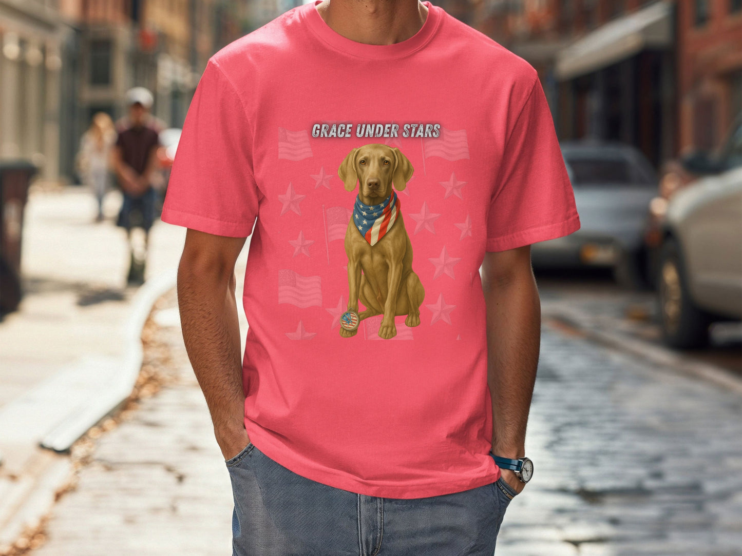 Weimaraner Patriotic Unisex T-Shirt - 4th of July Funny Dog Shirt -USA Flag - American Pride Pet Tee Great Gift