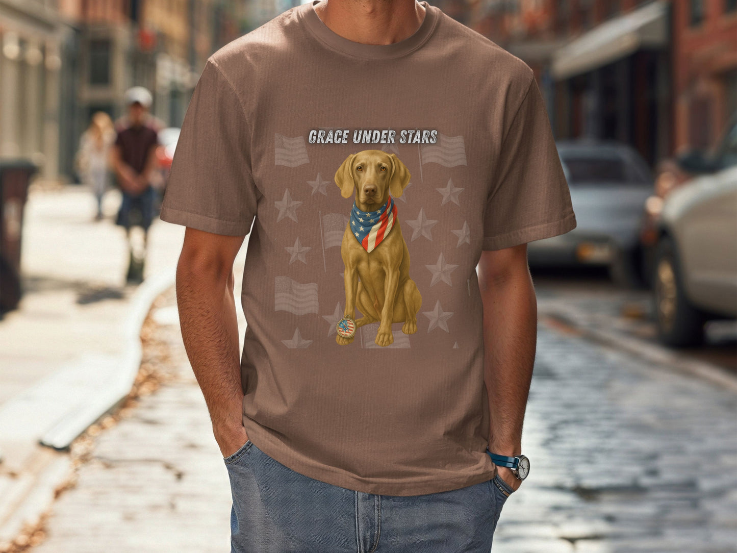 Weimaraner Patriotic Unisex T-Shirt - 4th of July Funny Dog Shirt -USA Flag - American Pride Pet Tee Great Gift