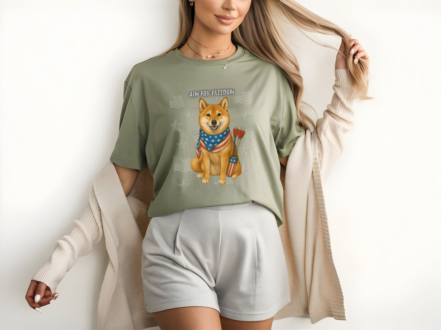 Shiba Inu Patriotic Unisex T-Shirt - 4th of July Funny Dog Shirt -USA Flag - American Pride Pet Tee Great Gift