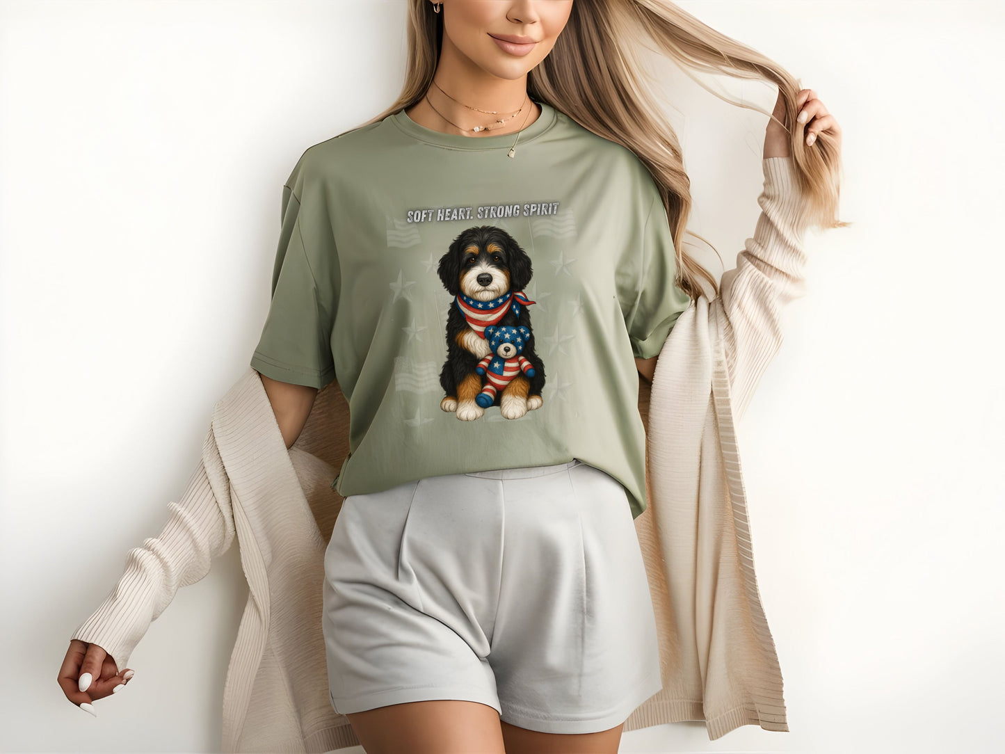 Bernedoodle Unisex T-Shirt - 4th of July Funny Dog Shirt -USA Flag - American Pride Pet Tee Great Gift