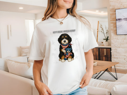 Bernedoodle Unisex T-Shirt - 4th of July Funny Dog Shirt -USA Flag - American Pride Pet Tee Great Gift