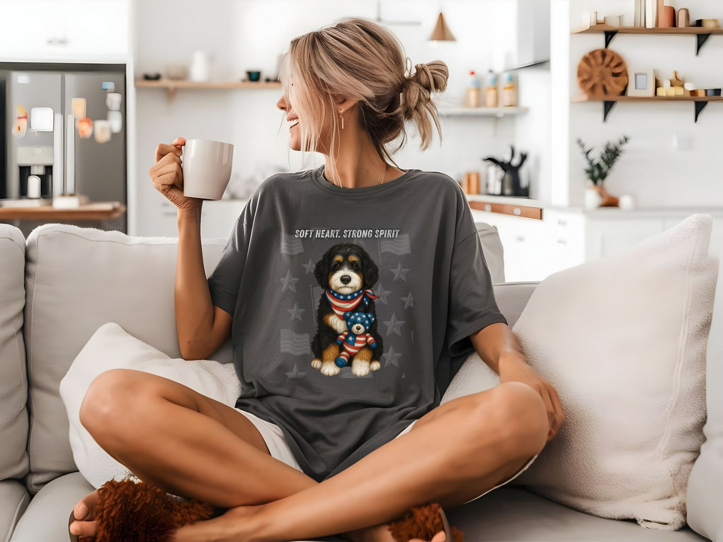 Bernedoodle Unisex T-Shirt - 4th of July Funny Dog Shirt -USA Flag - American Pride Pet Tee Great Gift