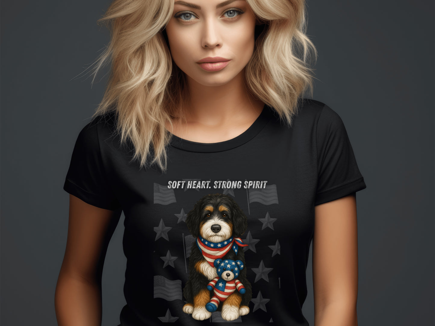 Bernedoodle Unisex T-Shirt - 4th of July Funny Dog Shirt -USA Flag - American Pride Pet Tee Great Gift