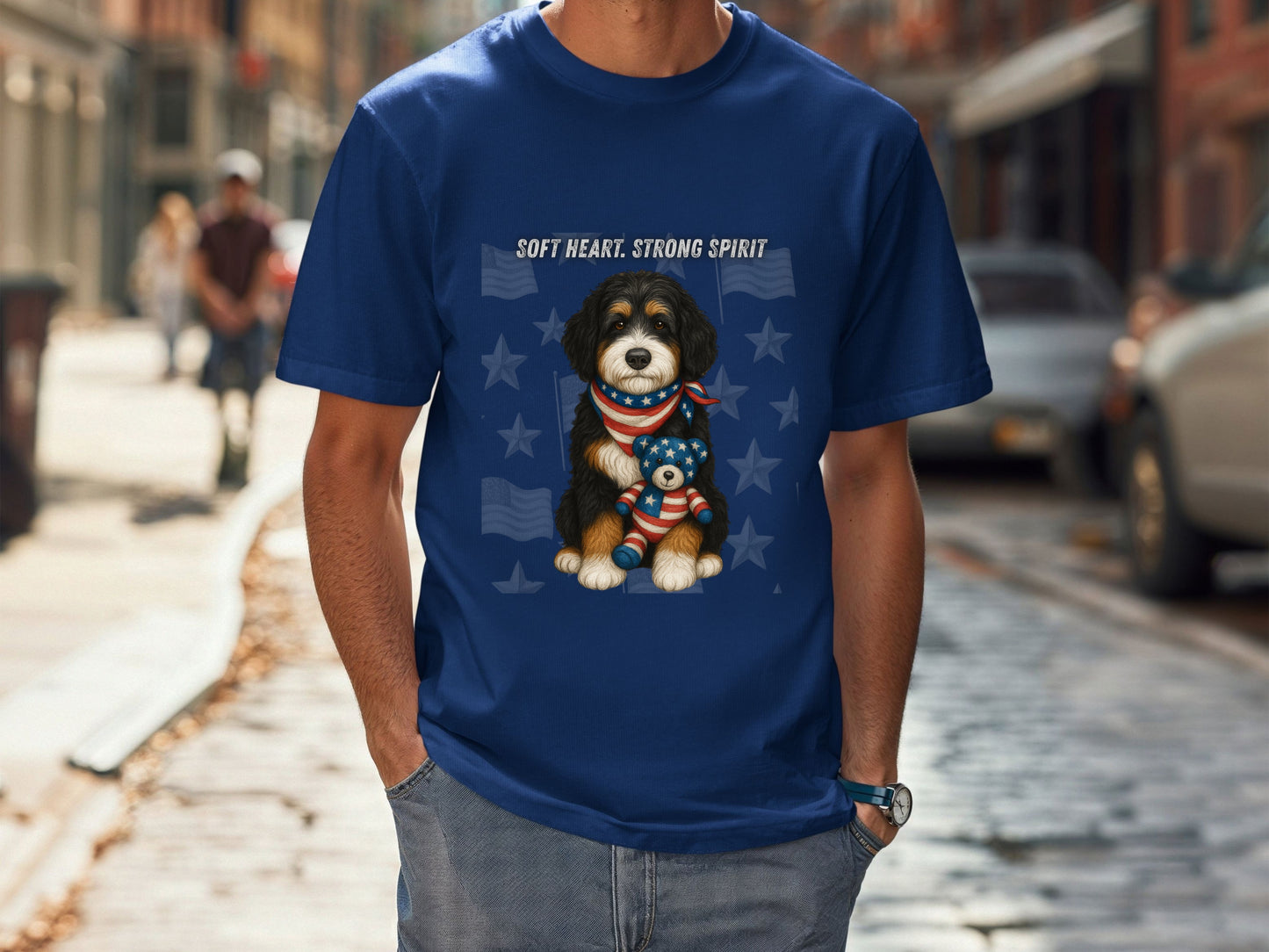 Bernedoodle Unisex T-Shirt - 4th of July Funny Dog Shirt -USA Flag - American Pride Pet Tee Great Gift