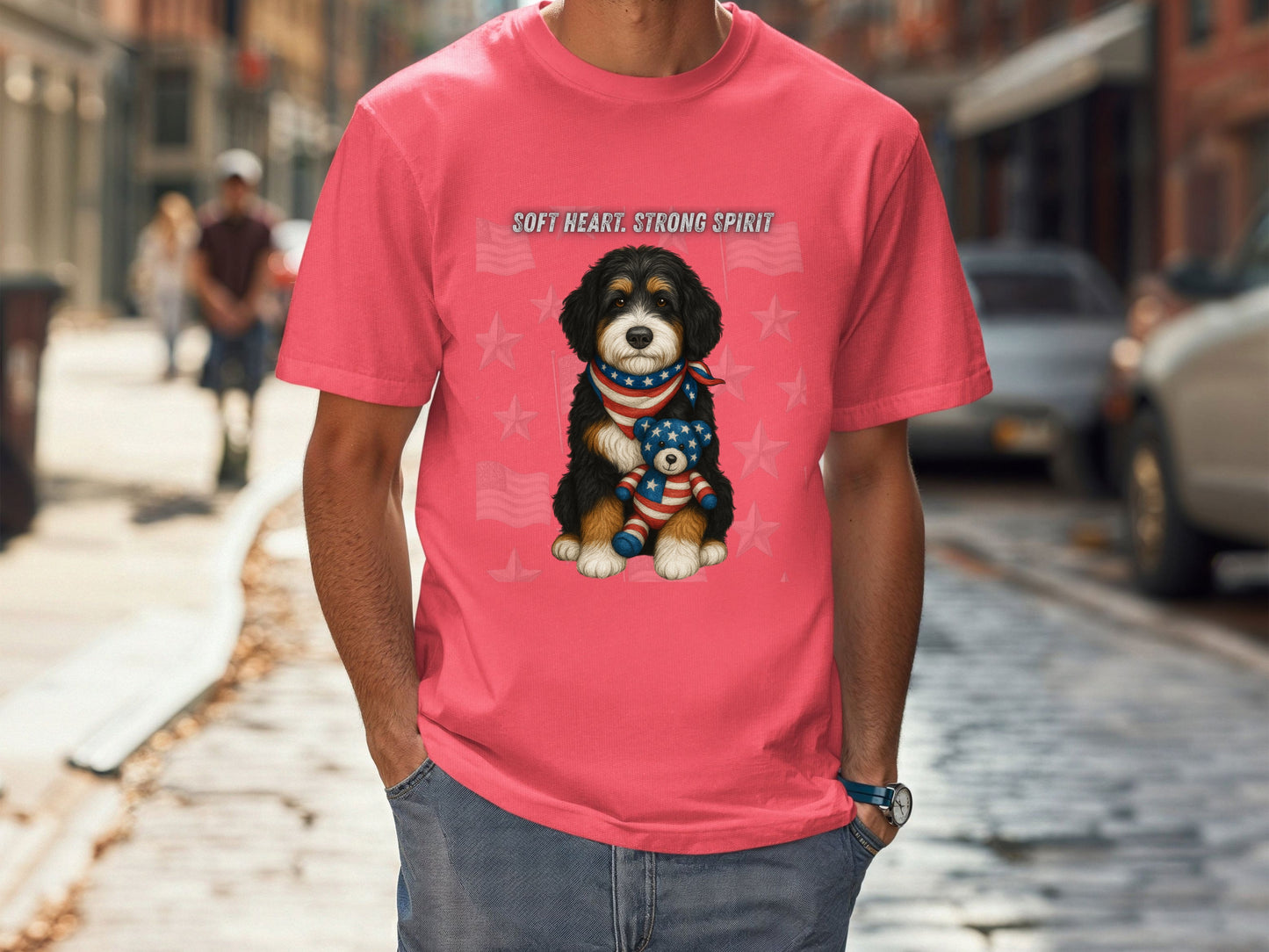 Bernedoodle Unisex T-Shirt - 4th of July Funny Dog Shirt -USA Flag - American Pride Pet Tee Great Gift