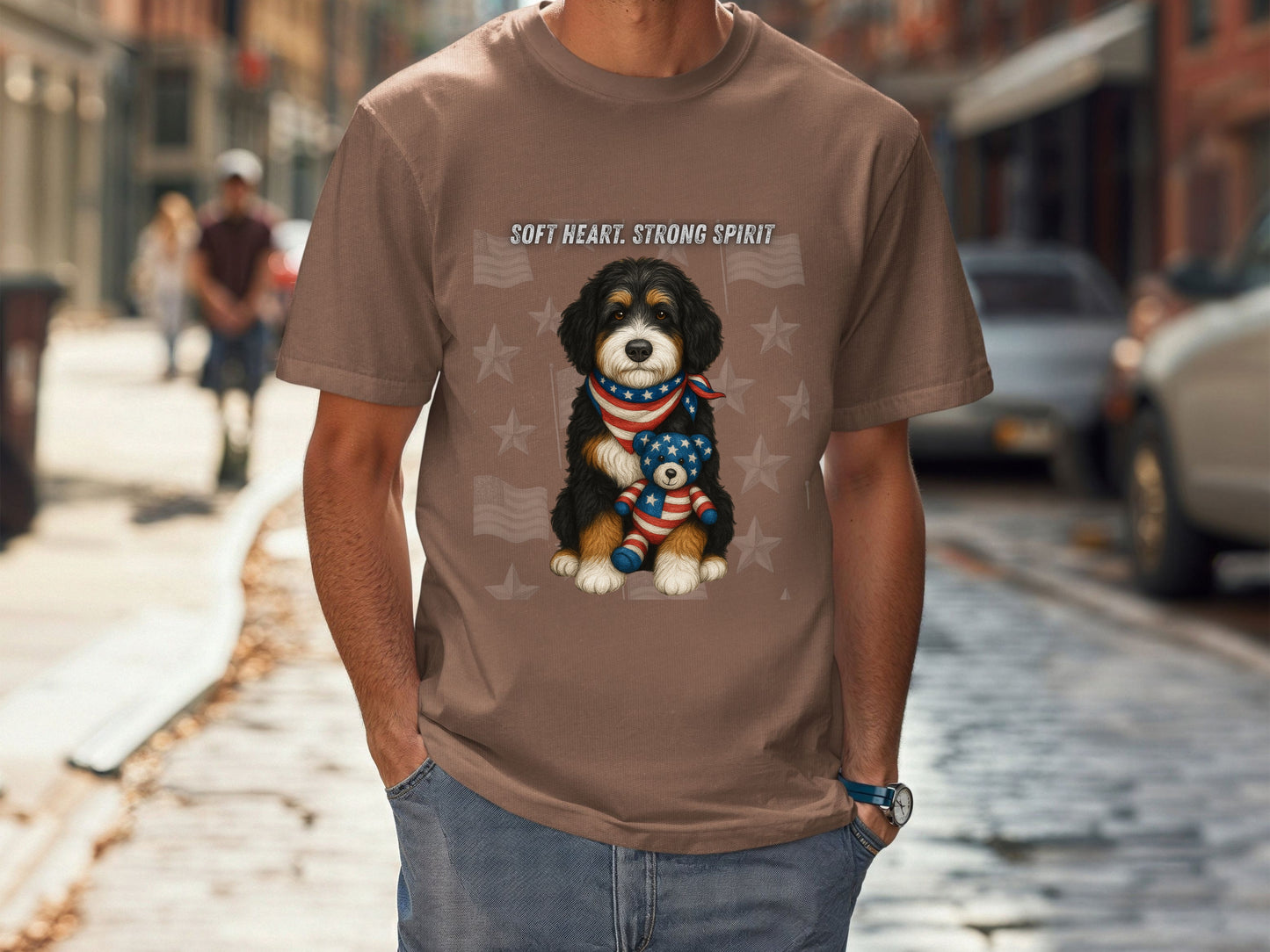 Bernedoodle Unisex T-Shirt - 4th of July Funny Dog Shirt -USA Flag - American Pride Pet Tee Great Gift