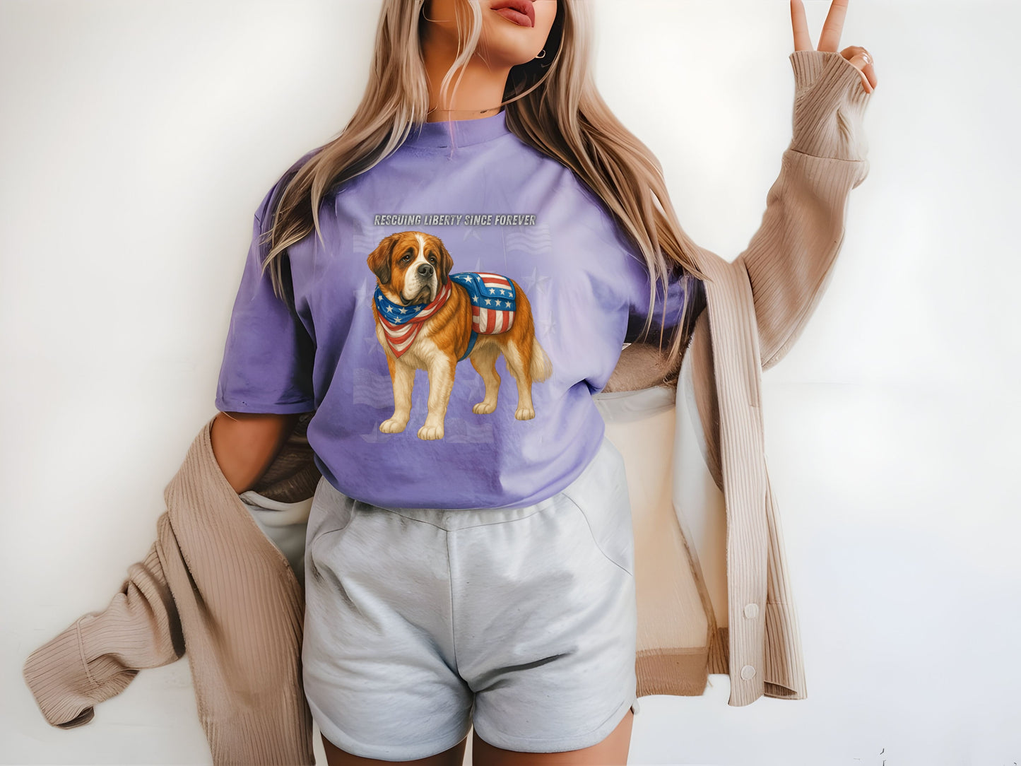 Saint Bernard Patriotic Unisex T-Shirt - 4th of July Funny Dog Shirt -USA Flag - American Pride Pet Tee Great Gift