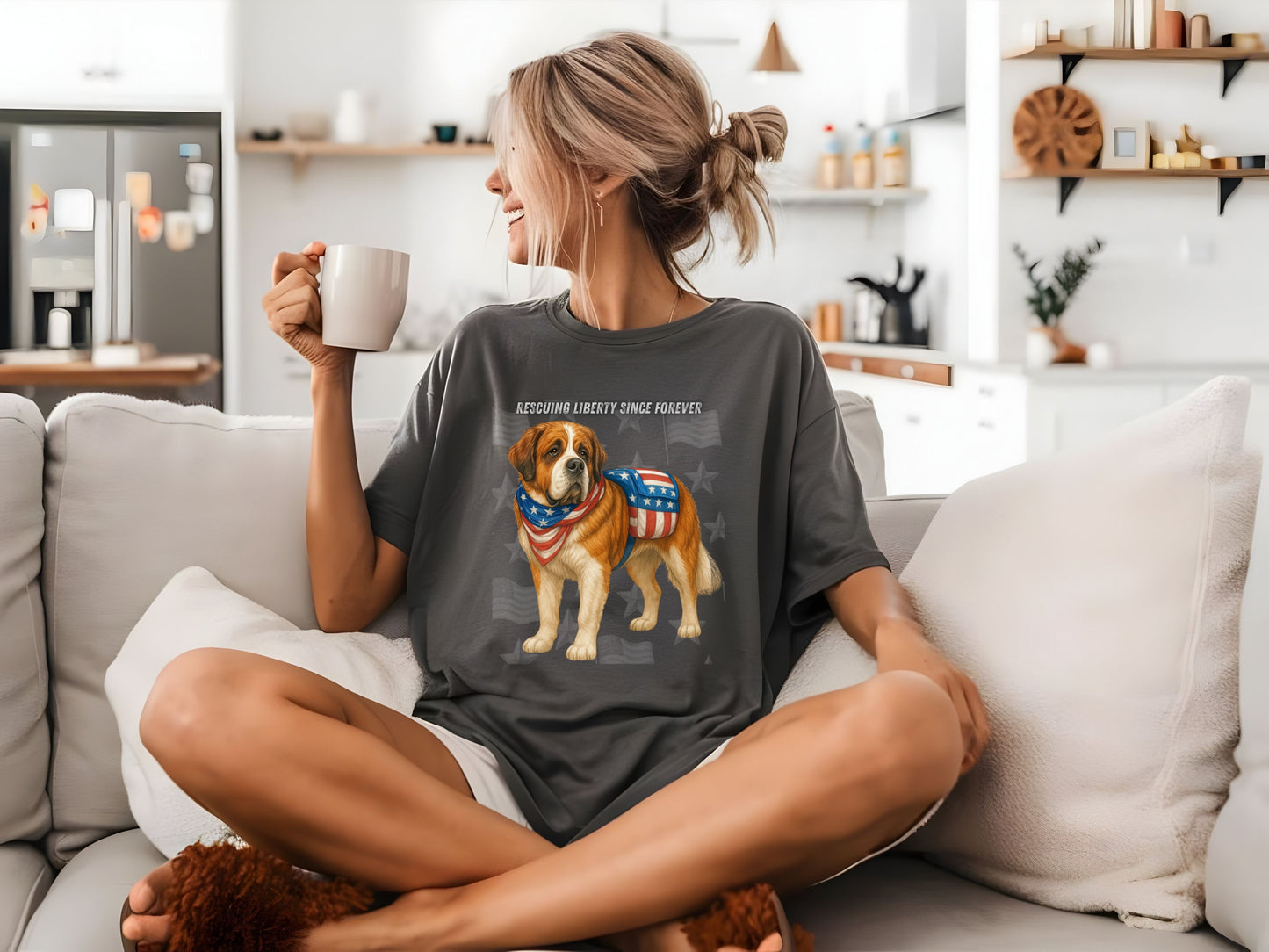 Saint Bernard Patriotic Unisex T-Shirt - 4th of July Funny Dog Shirt -USA Flag - American Pride Pet Tee Great Gift