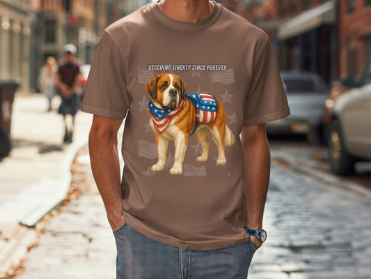 Saint Bernard Patriotic Unisex T-Shirt - 4th of July Funny Dog Shirt -USA Flag - American Pride Pet Tee Great Gift