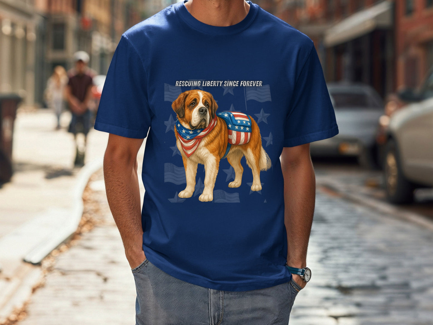 Saint Bernard Patriotic Unisex T-Shirt - 4th of July Funny Dog Shirt -USA Flag - American Pride Pet Tee Great Gift