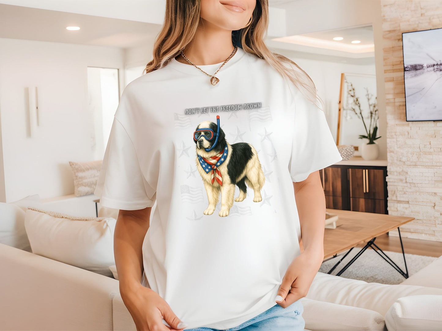 Newfoundland Patriotic Unisex T-Shirt - 4th of July Funny Dog Shirt -USA Flag - American Pride Pet Tee Great Gift