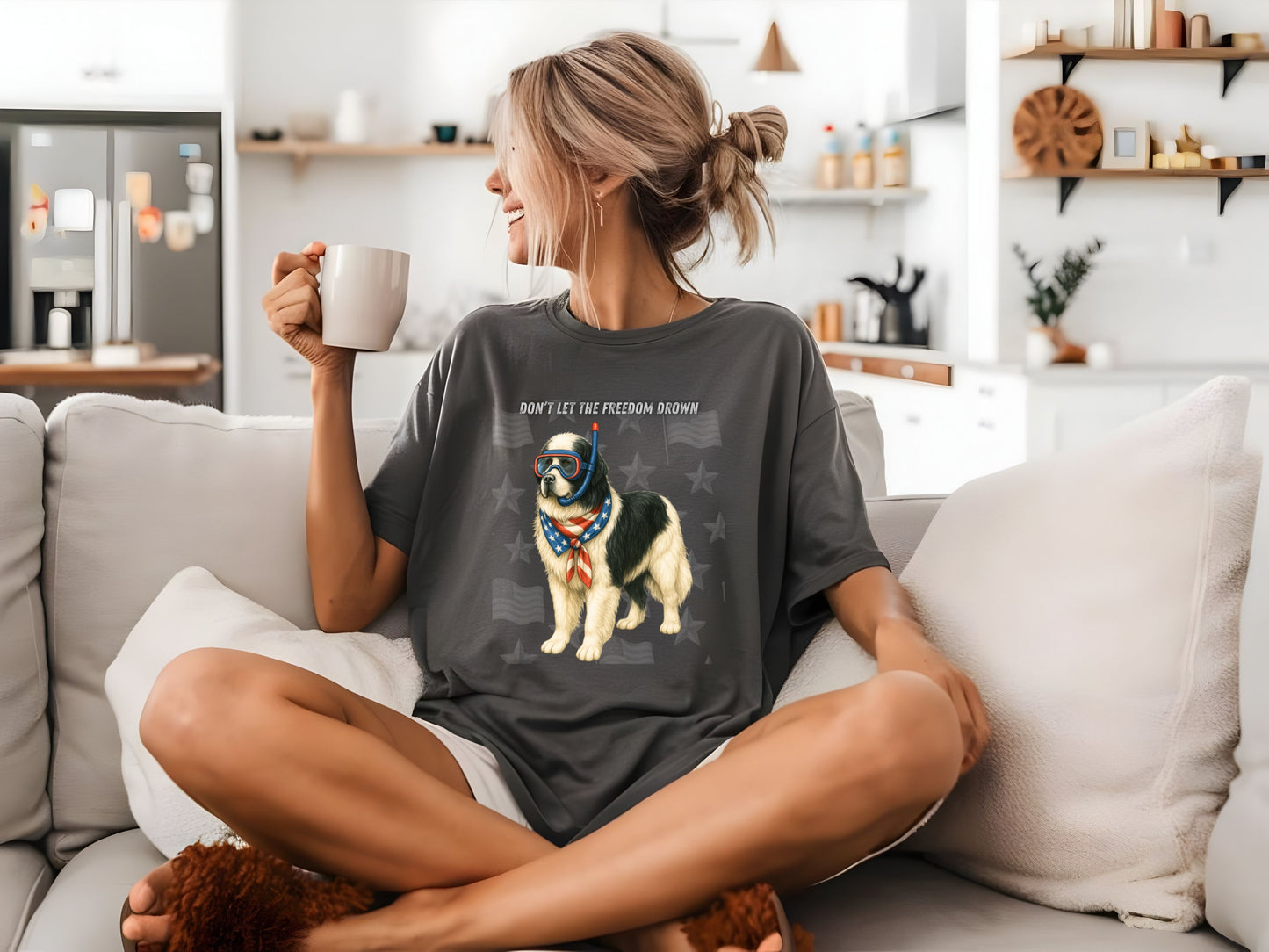 Newfoundland Patriotic Unisex T-Shirt - 4th of July Funny Dog Shirt -USA Flag - American Pride Pet Tee Great Gift