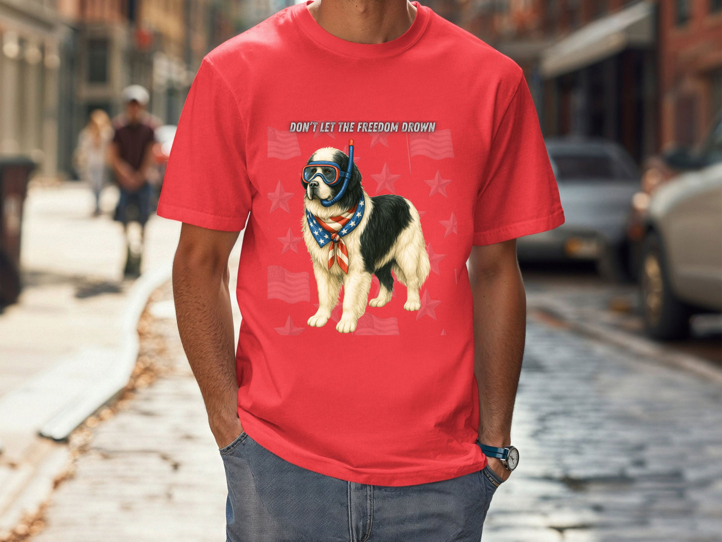 Newfoundland Patriotic Unisex T-Shirt - 4th of July Funny Dog Shirt -USA Flag - American Pride Pet Tee Great Gift