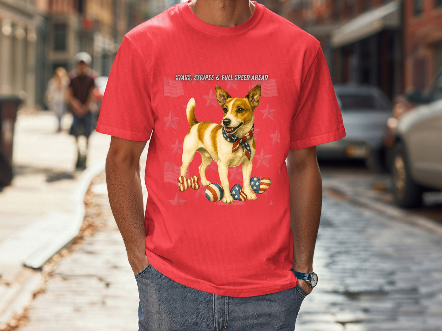 Jack Russell Patriotic Unisex T-Shirt - 4th of July Funny Dog Shirt -USA Flag - American Pride Pet Tee Great Gift